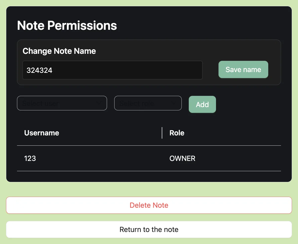 Note settings and role controls