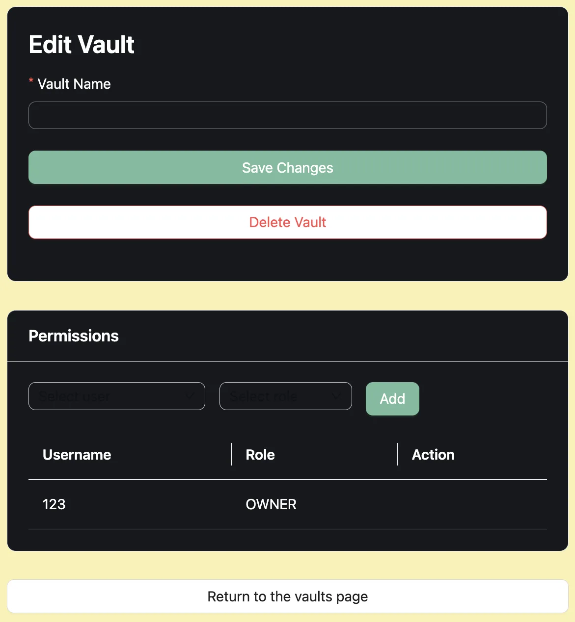 Vault settings and collaborator permissions